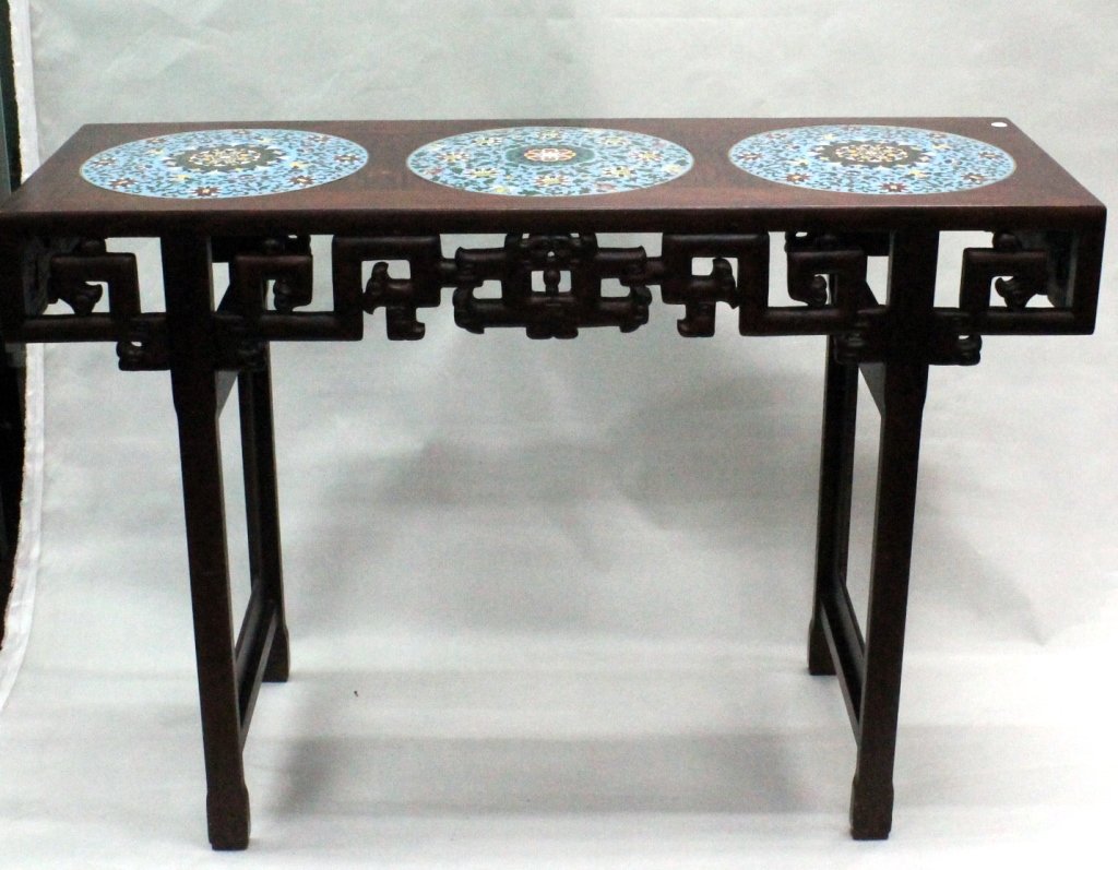 Antique Chinese Rosewood Table with Cloisonne Top: Size: 17*31*47"