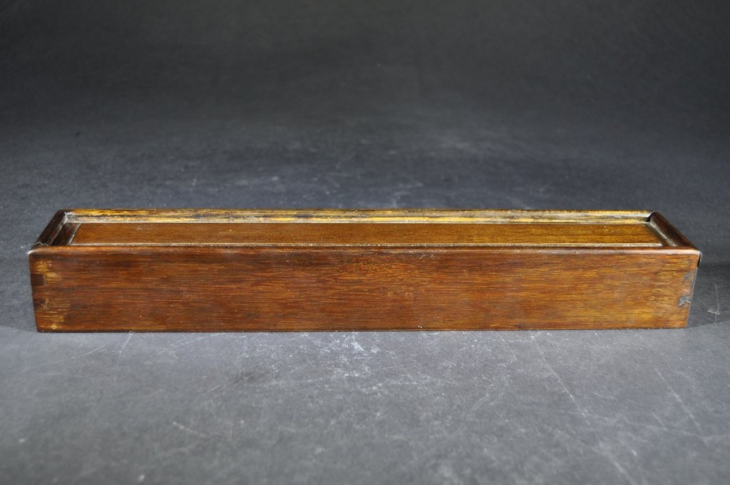 Chinese Carved Hardwood Incense Case: Chinese carved hardwood incense case, of rectangular form, with sliding cover. Size: 14" L x 2 1/2" W