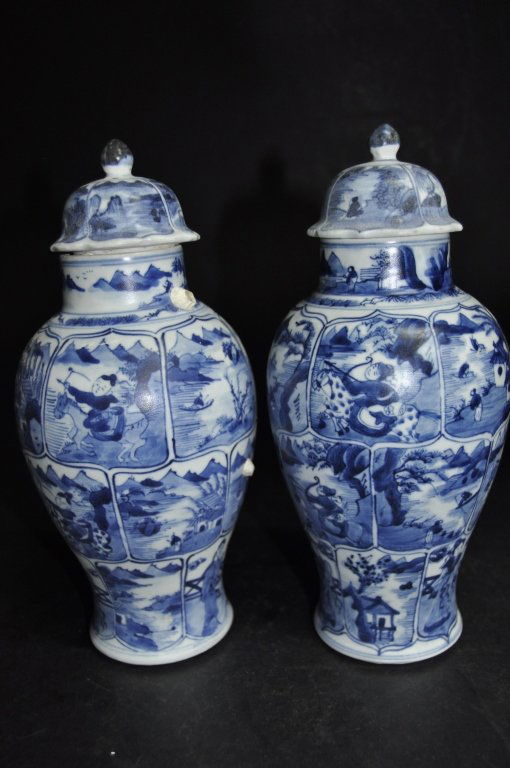 Two Blue & White Porcelain Covered Jars (1 of 2)