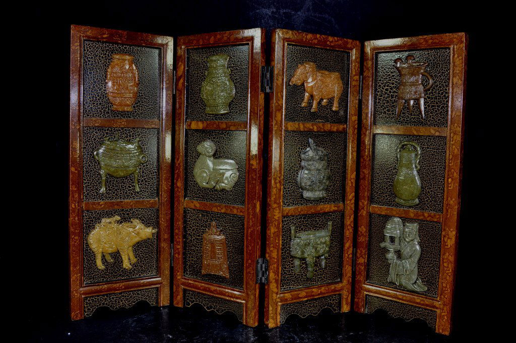 Chinese Lacquered Table Screen with Stone Inserts (1 of 2)