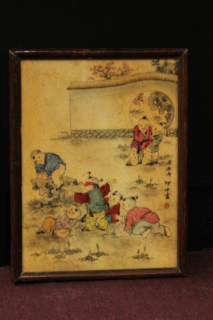 Framed Painted Porcelain Tile - Children (1 of 4)