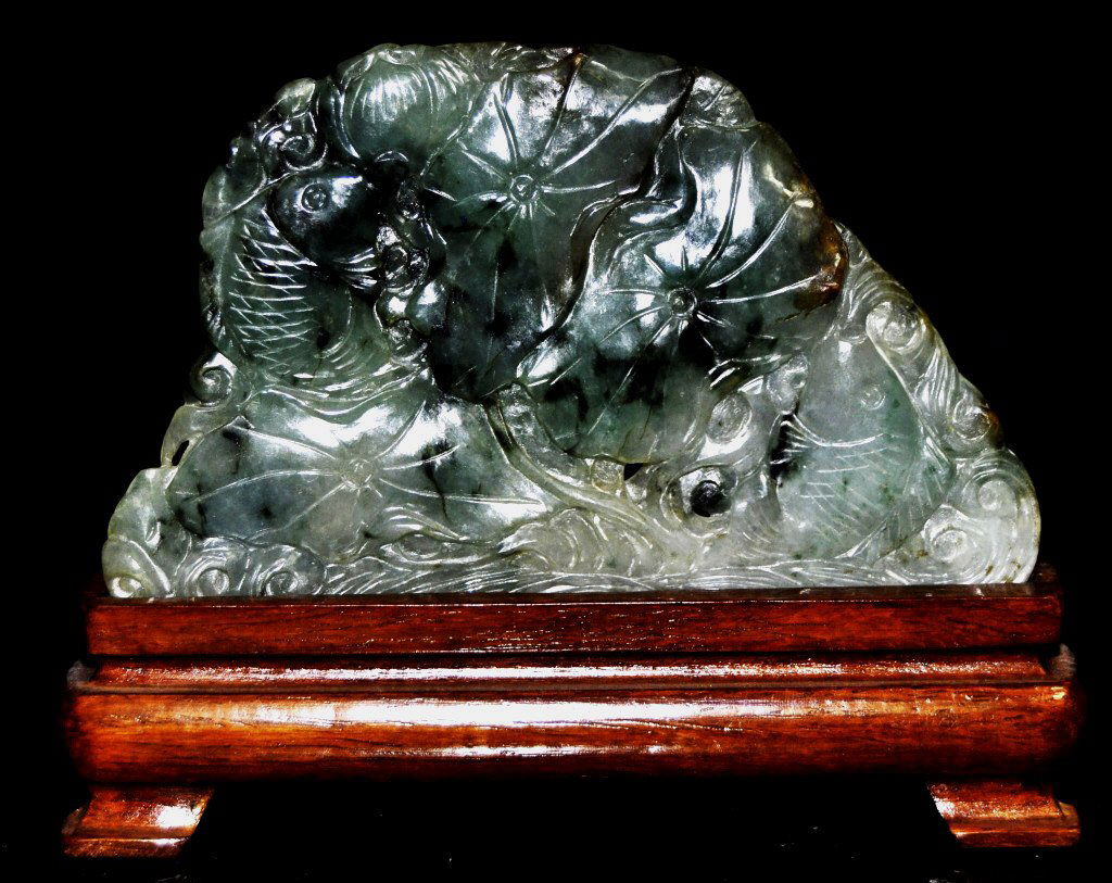 Chinese Carved Jadeite Ornament with Stand (1 of 2)