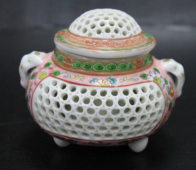 Reticulated Chinese Famille Rose Incense Burner (1 of 4)