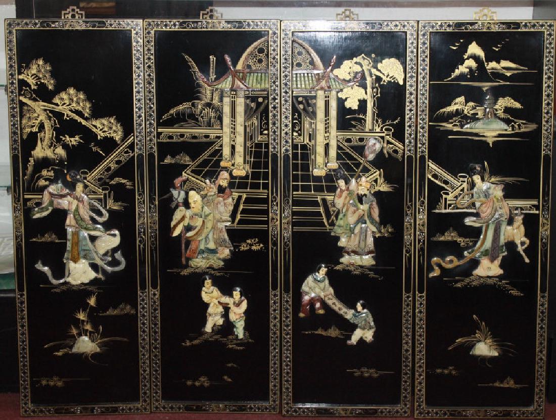 4 Chinese Painted & Hardstone Inlaid Panels (1 of 6)