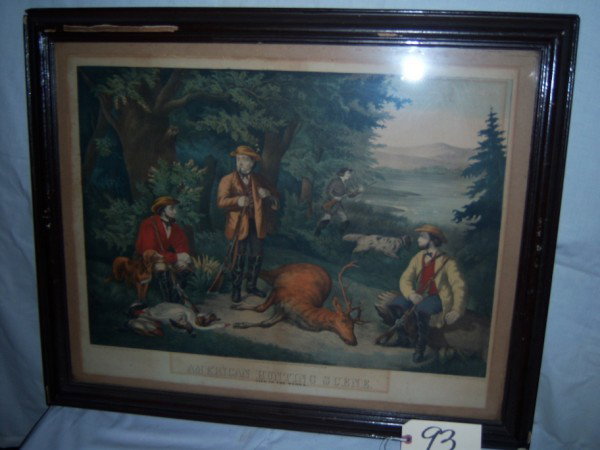 American hunting Scene, Life in the Woods by Thomas: American hunting Scene, Life in the Woods by Thomas Kelly-- framed 26x31 1/2"