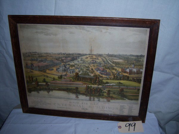 HJ Toudy & Co, Philadelphia, PA, "Birds Eye View, C: HJ Toudy & Co, Philadelphia, PA, "Birds Eye View, Centenneial Building 1876" framed 25"x20"