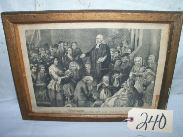 John Wesley Preaching On His Father's Grave Currie: John Wesley Preaching On His Father's Grave Currier & Ives, framed 15 1/2"x11 1/2"