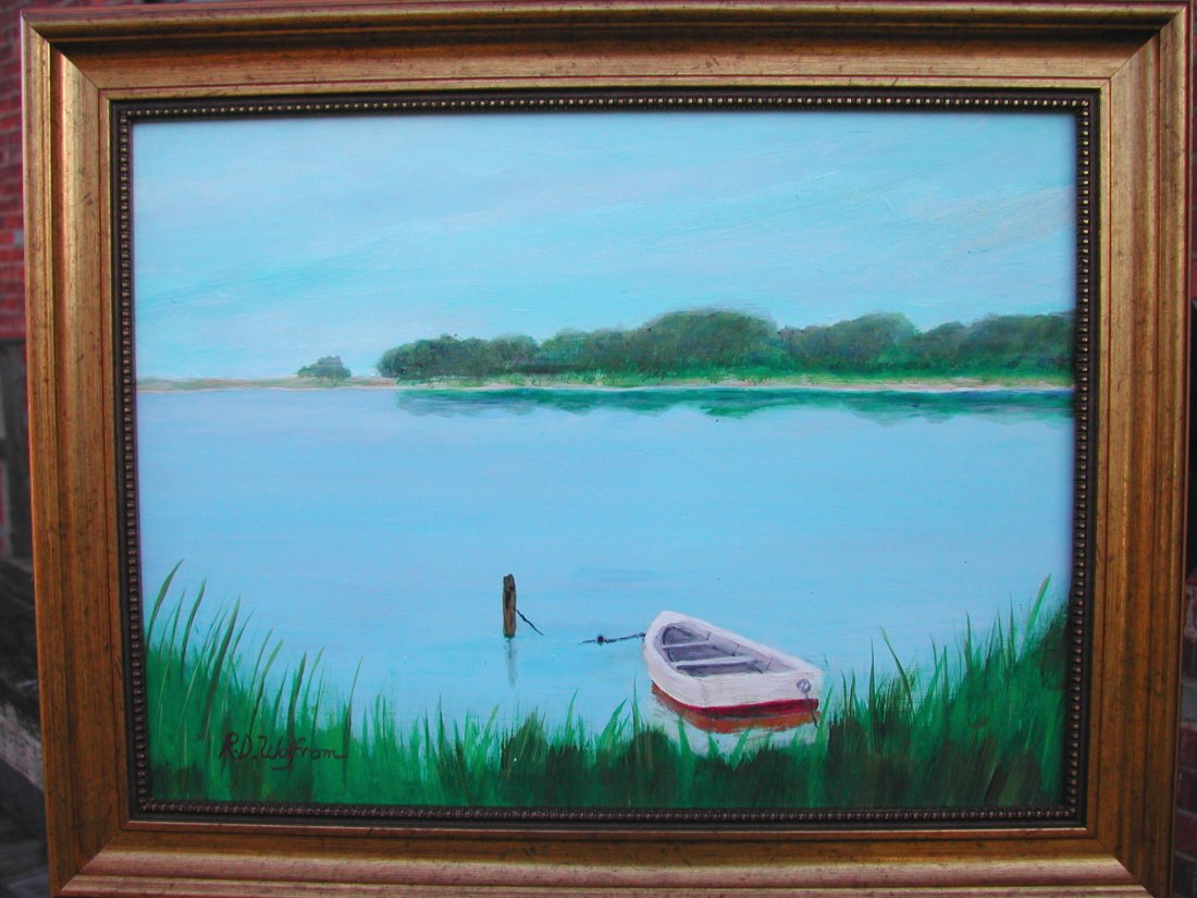 Ronny Wolfrom (20th-21st c.). "Dam Pond, East Mari: Ronny Wolfrom (20th-21st c.). "Dam Pond, East Marion, Long Island," acrylic on canvas, 12 x 16 inches, signed verso.