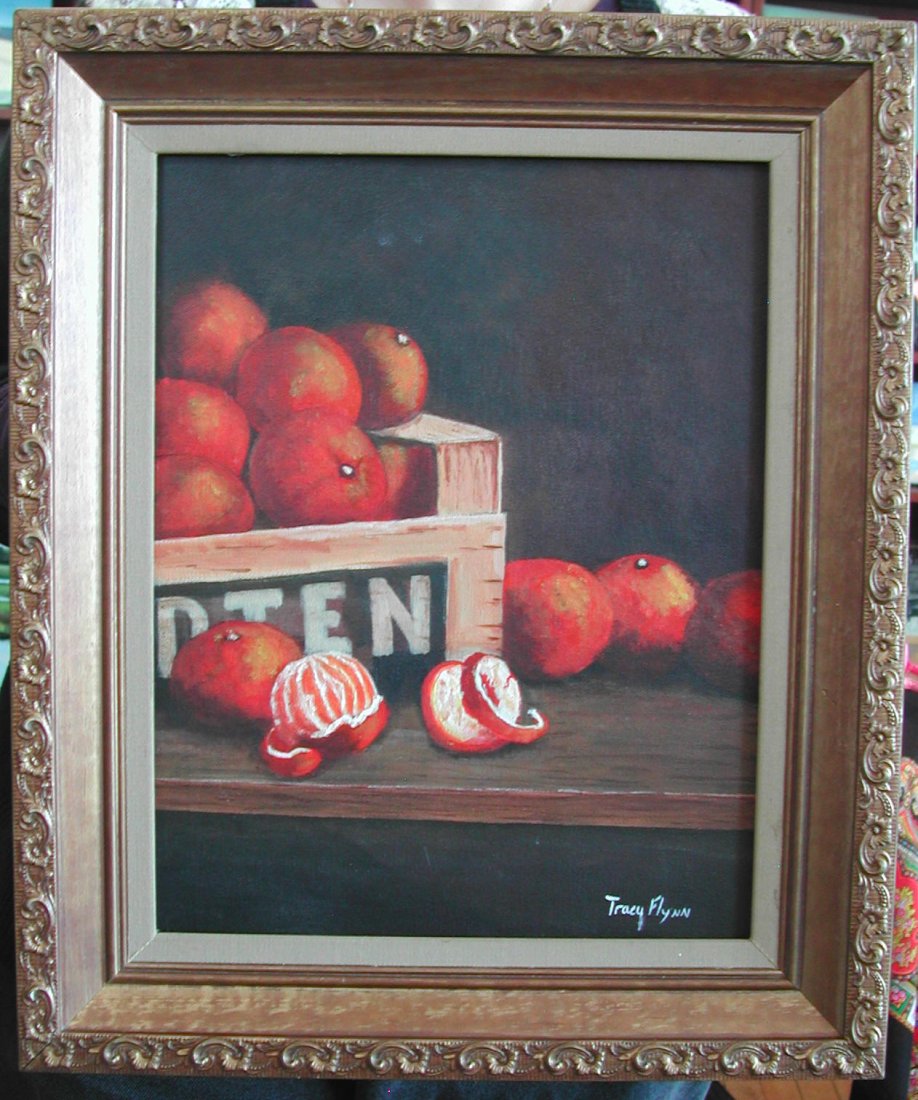 Tracy Flynn (20th-21st c.) "The Crate," acrylic on can: Tracy Flynn (20th-21st c.) "The Crate," acrylic on canvas, measures 11 x 14 inches. CONDITION: Good.