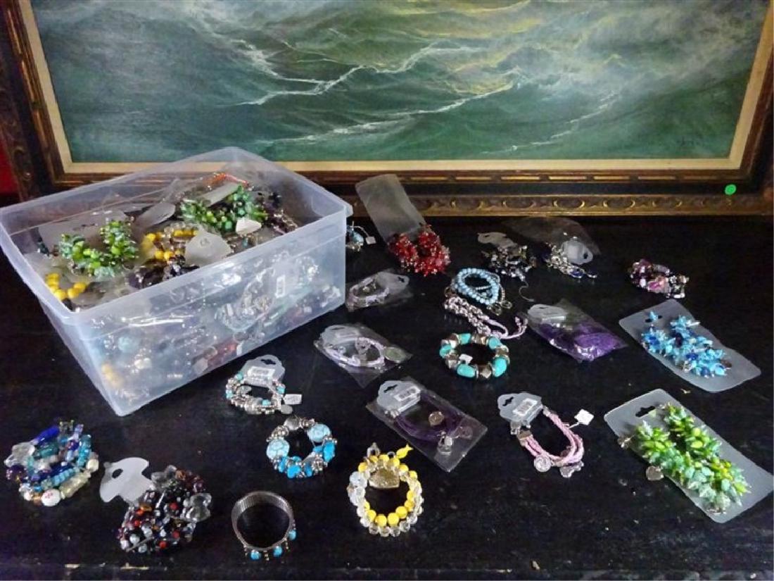 BOX LOT NEW COSTUME JEWELRY, BEADED BRACELETS AND (1 of 8)