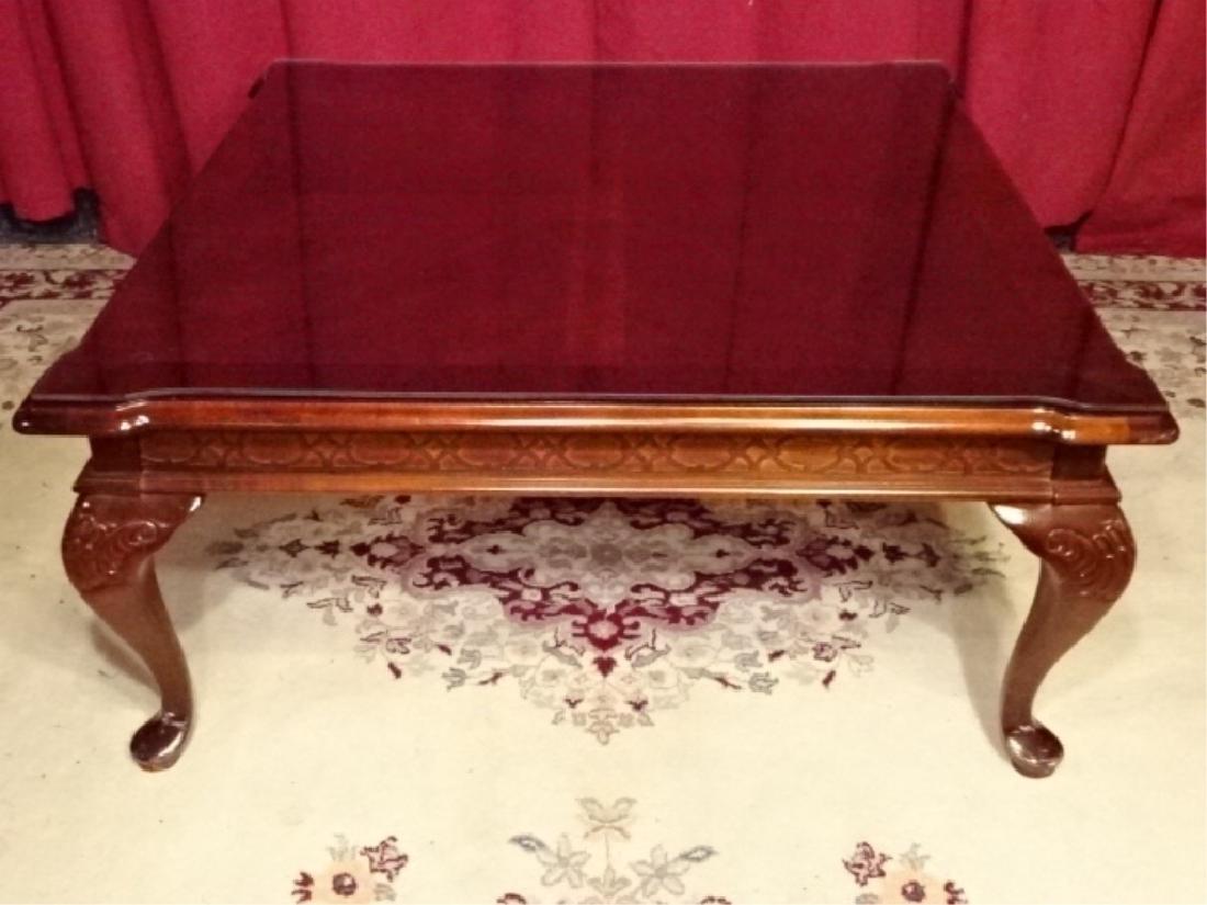 QUEEN ANNE STYLE COFFEE TABLE, DARK FINISH SQUARE TOP (1 of 4)