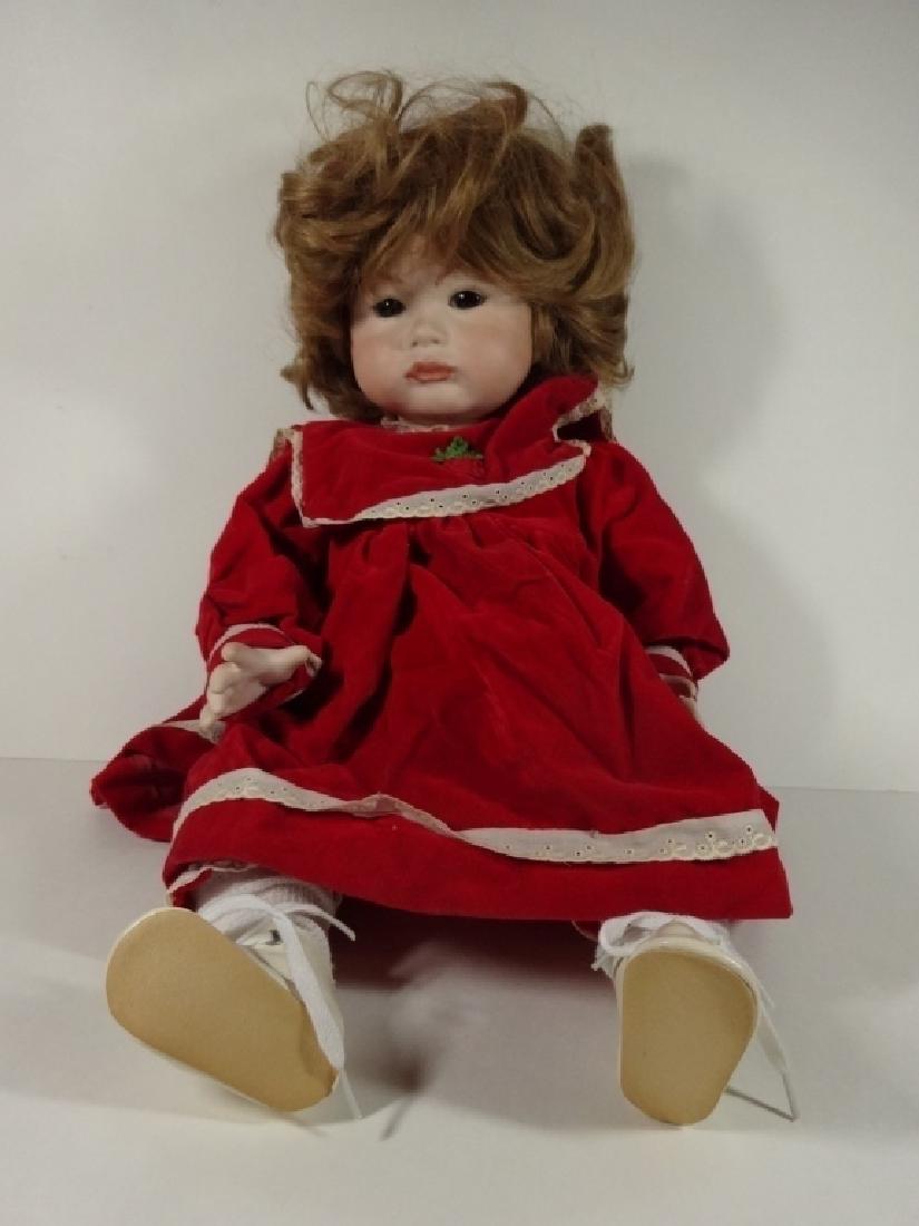 LARGE PORCELAIN DOLL IN RED DRESS, MARKED SFBJ 252 (1 of 4)