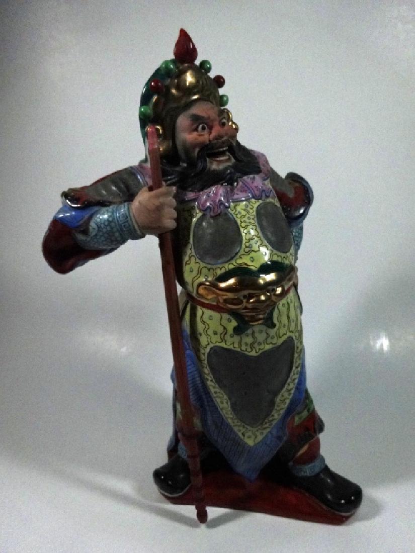 ASIAN POTTERY WARRIOR FIGURINE, GLAZED & MATTE (1 of 6)