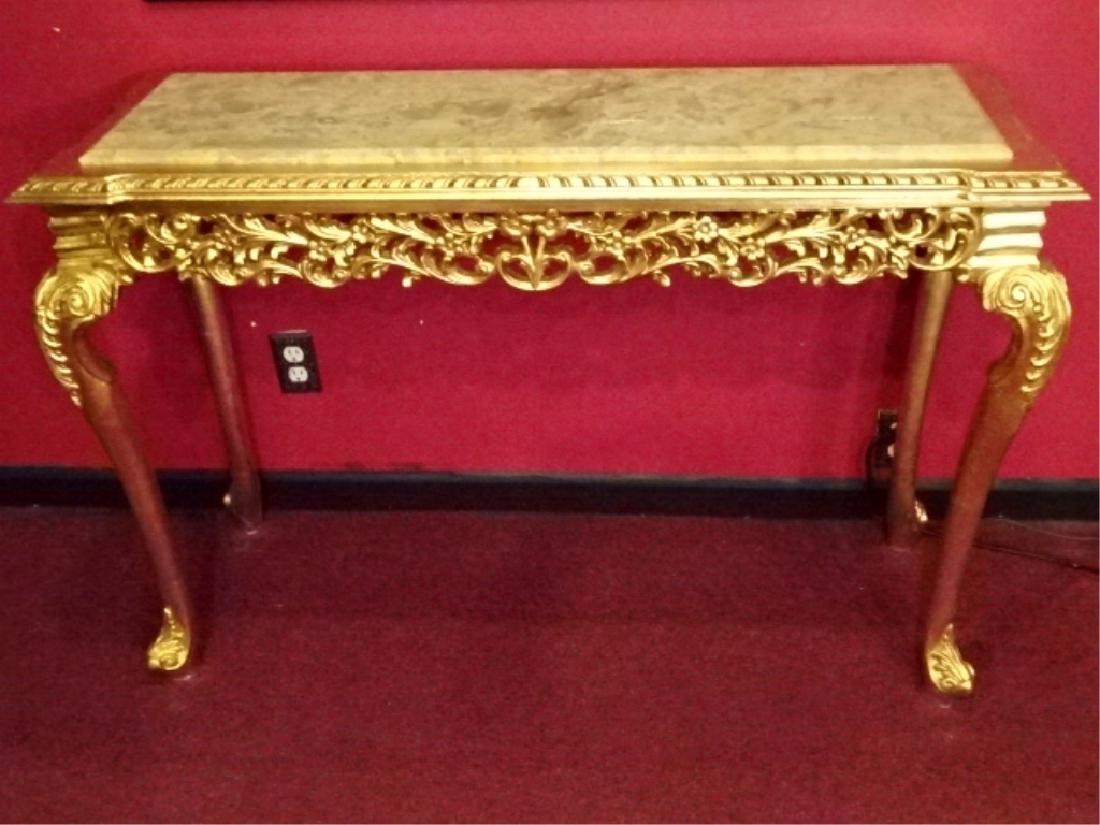 ROCOCO STYLE MARBLE GILT WOOD CONSOLE TABLE, BEVELED (1 of 8)