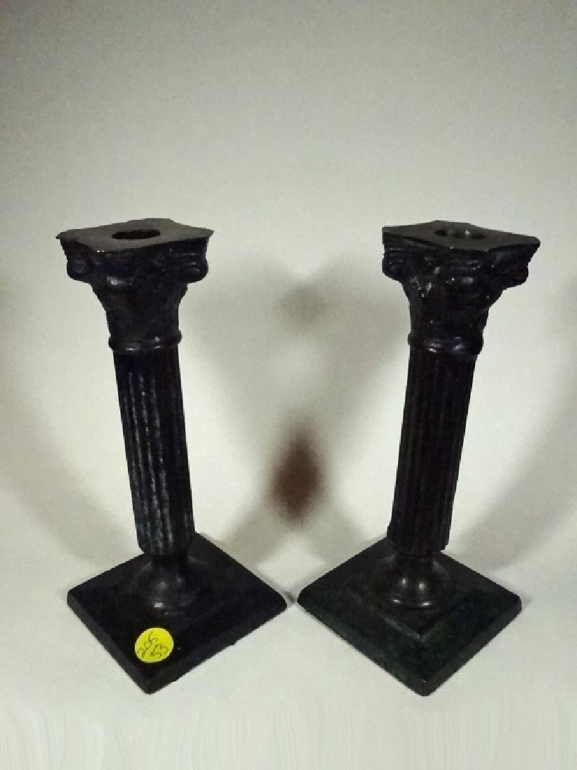 PAIR METAL CORINTHIAN COLUMN CANDLE HOLDERS, 9"H, (1 of 4)