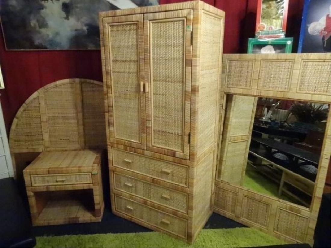 4 PC RATTAN AND WOOD QUEEN BEDROOM, INCLUDES 61"W (1 of 8)