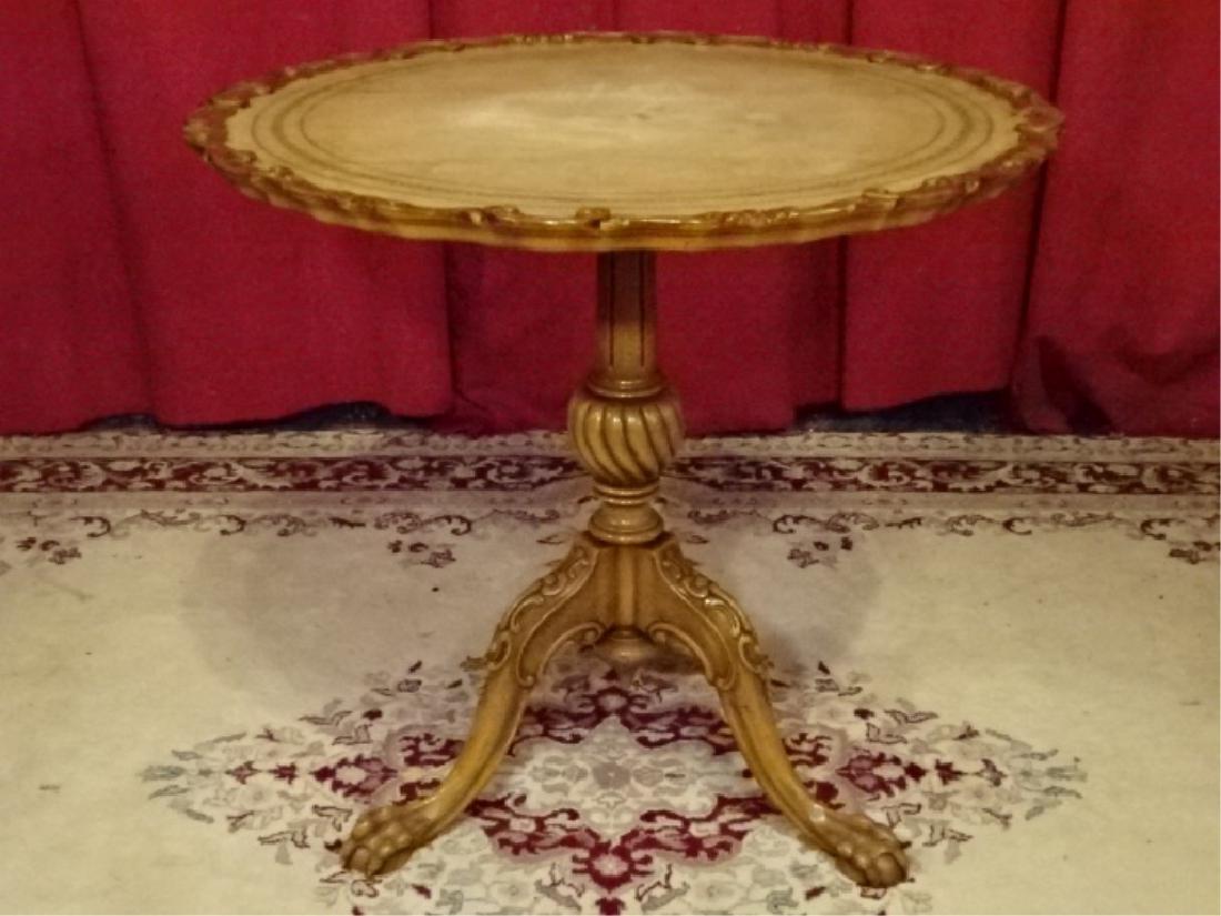 VINTAGE TILT TOP PEDESTAL TABLE, LEATHER TOP WITH (1 of 9)