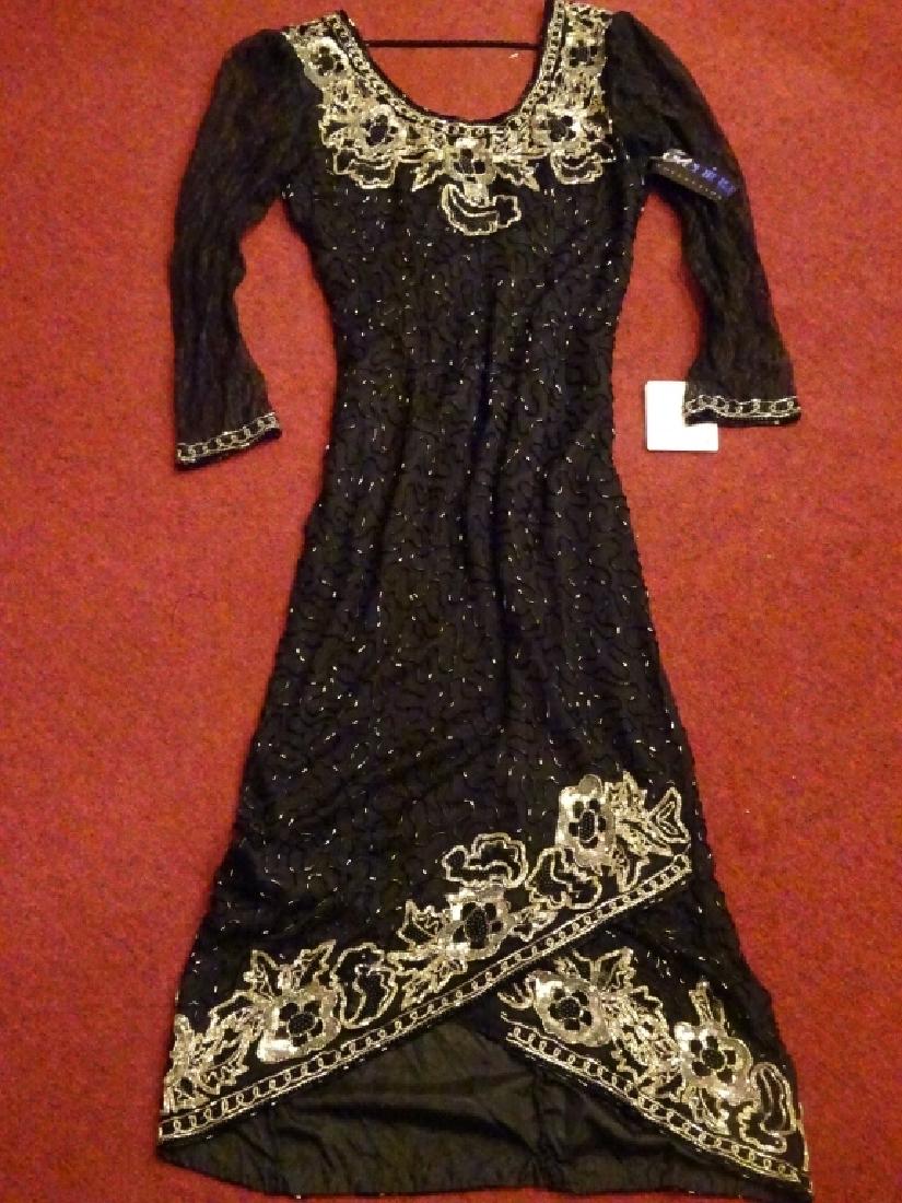 BLACK SILK EVENING GOWN BY SWEELO, BEADED AND SEQUINED, (1 of 12)