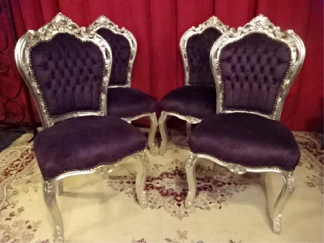 4 PC SET LOUIS XV STYLE SILVER GILT CHAIRS, TUFTED (1 of 7)