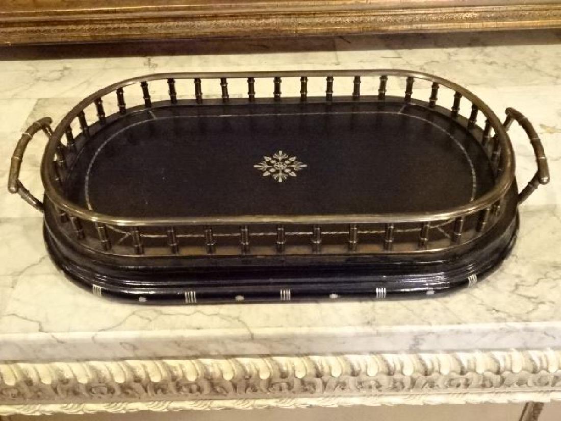 MAITLAND SMITH METAL AND LEATHER TRAY, OVAL BASE WITH (1 of 5)