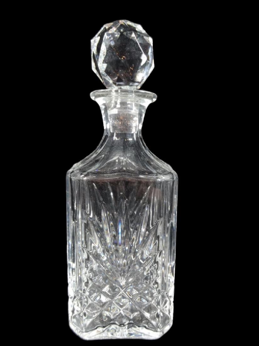 SQUARE CRYSTAL DECANTER, WITH FACETED ROUND STOPPER, (1 of 3)
