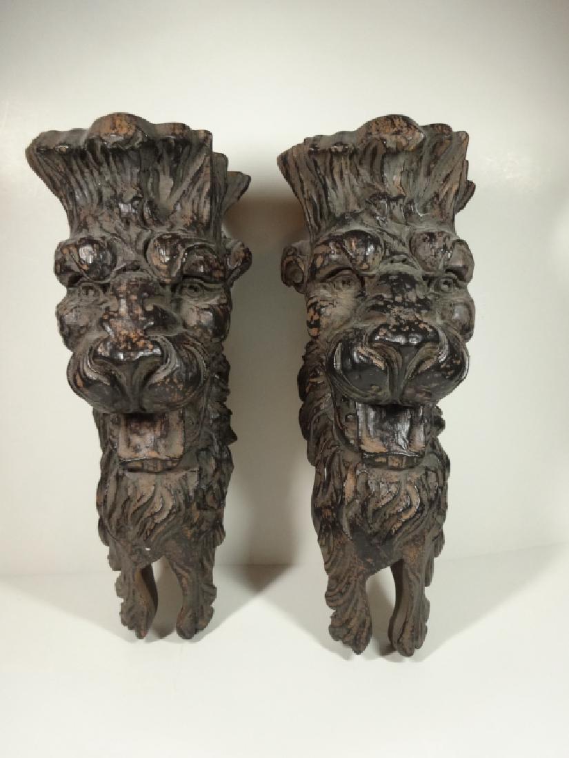 PAIR FIGURAL WALL SHELVES, CARVED WOOD LOOK COMPOSITE, (1 of 6)
