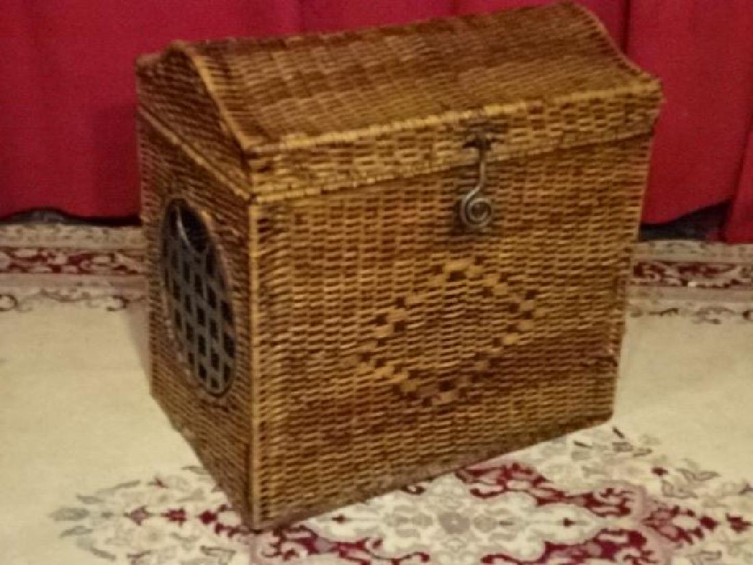 LARGE WICKER AND METAL CHEST, GOOD CONDITION, 22"W X: LARGE WICKER AND METAL CHEST, GOOD CONDITION, 22"W X 22"H X 15"D, SKU257.35