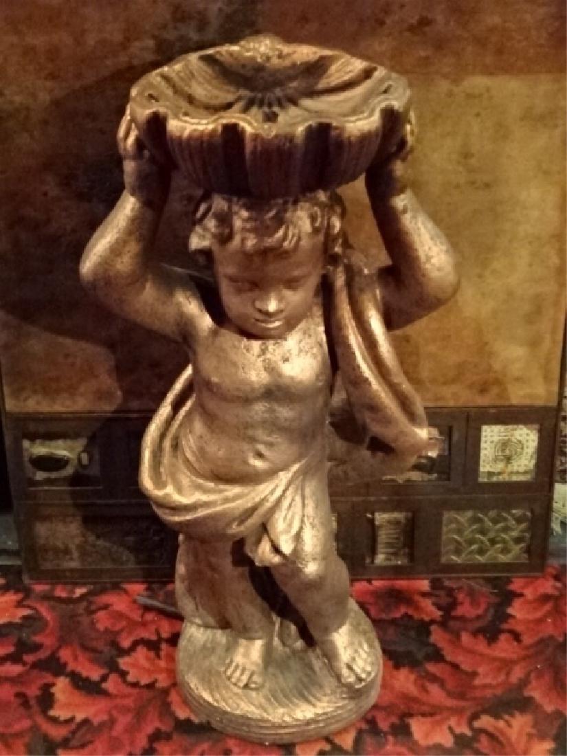 FIGURAL CONCRETE FOUNTAIN, PAINTED GOLD/COPPER FINISH, (1 of 5)