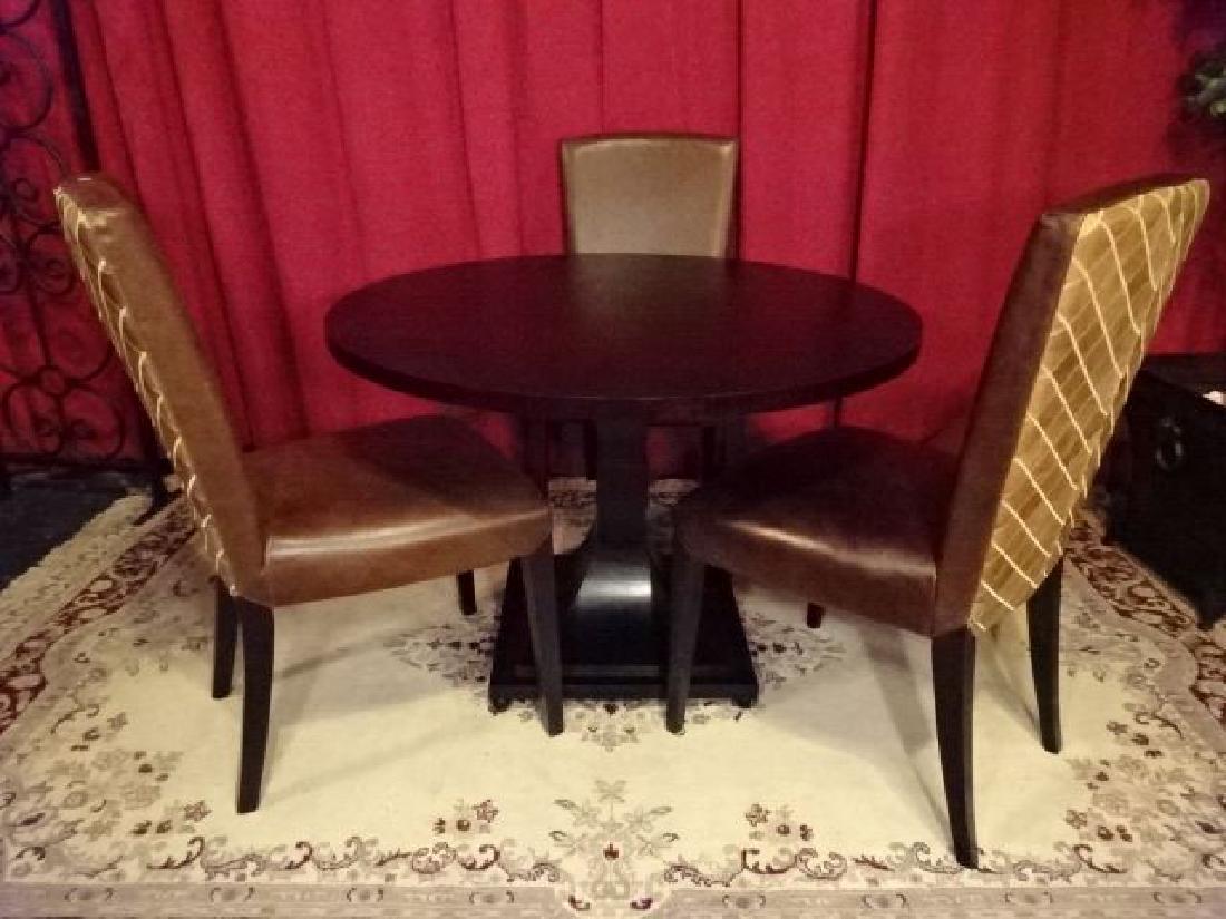 4 PC DINING SET, HENREDON PEDESTAL TABLE AND 3 LEATHER (1 of 7)