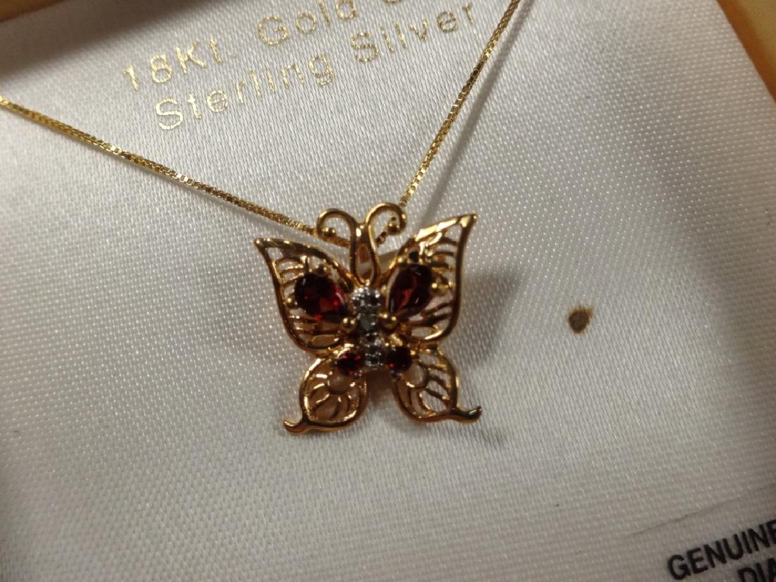 GARNET & DIAMOND BUTTERFLY PENDANT NECKLACE, 18KT GOLD (1 of 3)