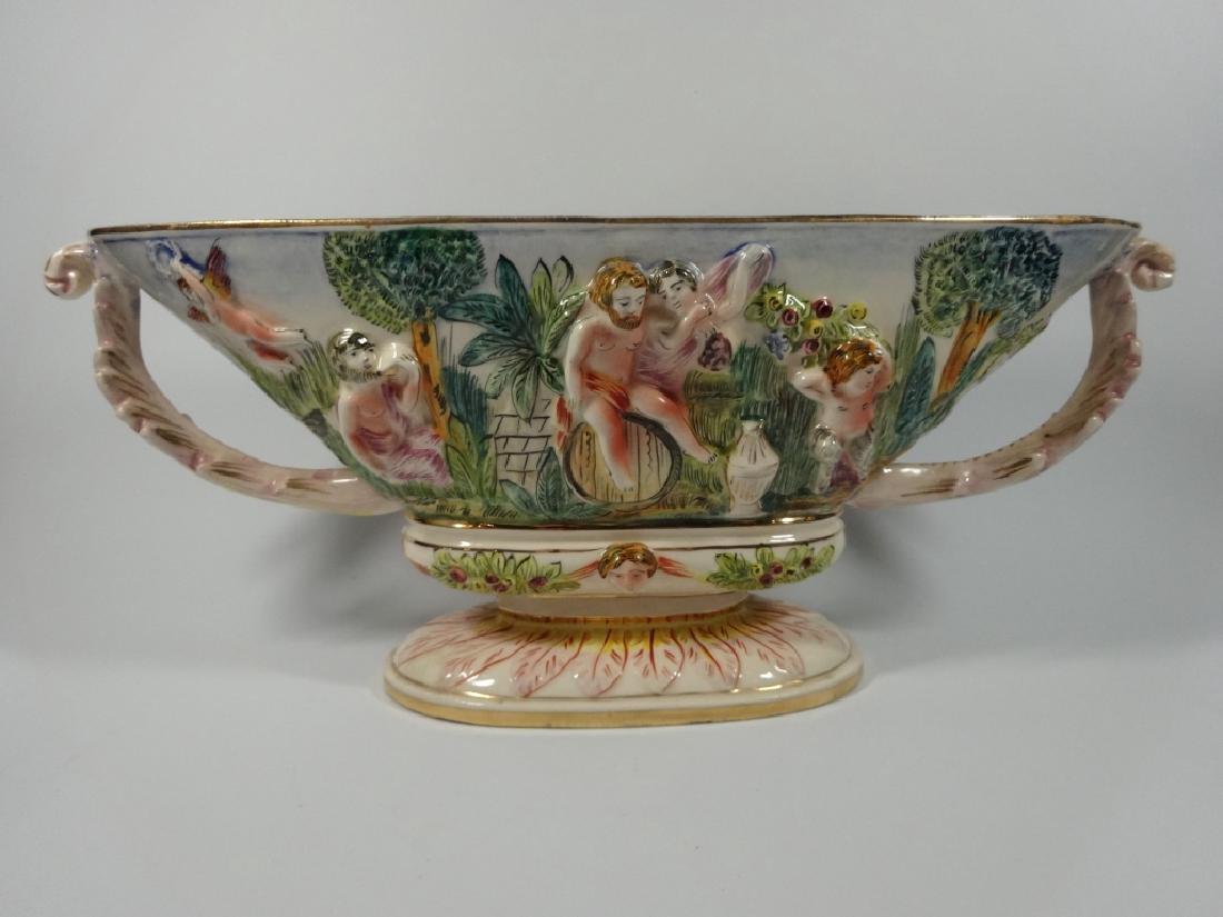 CAPODIMONTE STYLE OVAL PEDESTAL BOWL, MADE IN ITALY,: CAPODIMONTE STYLE OVAL PEDESTAL BOWL, MADE IN ITALY, APPROX 5.75" X 14"