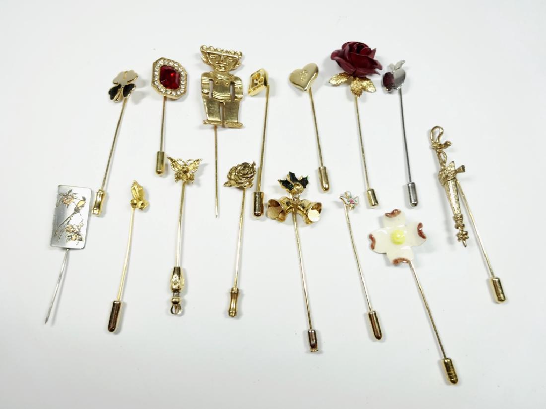 15 STICK PINS, GOLD TONE, ASSORTED DESIGNS (1 of 6)