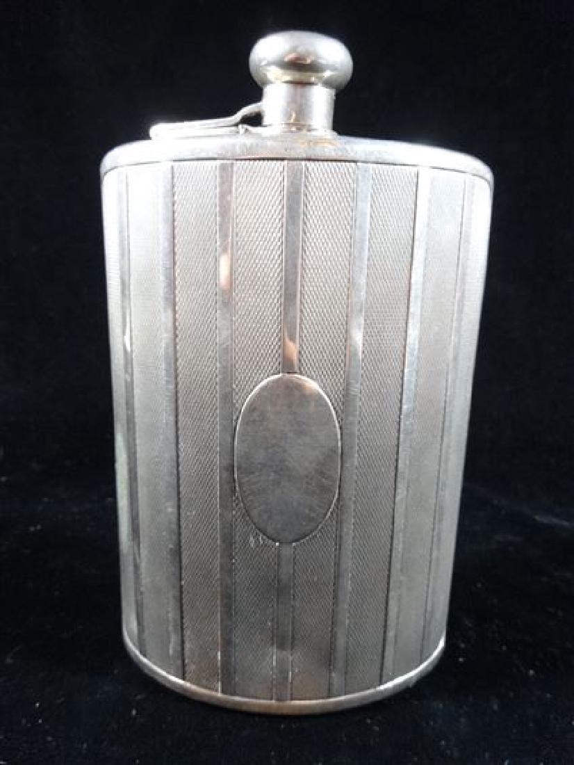 SILVER PLATED HIP FLASK WITH CAP, 7" X 4", VERY GOOD (1 of 3)
