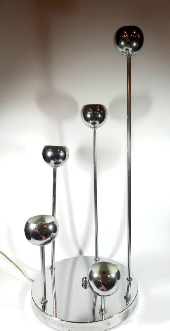 1970'S ROBERT SONNEMAN STYLE 5 LIGHT CHROME LAMP, MID: 1970'S ROBERT SONNEMAN STYLE 5 LIGHT CHROME LAMP, MID CENTURY, VERY GOOD CONDITION WITH SOME PITTING/DAMAGE TO SURFACE OF CHROME, APPROX 26.5" X 11"