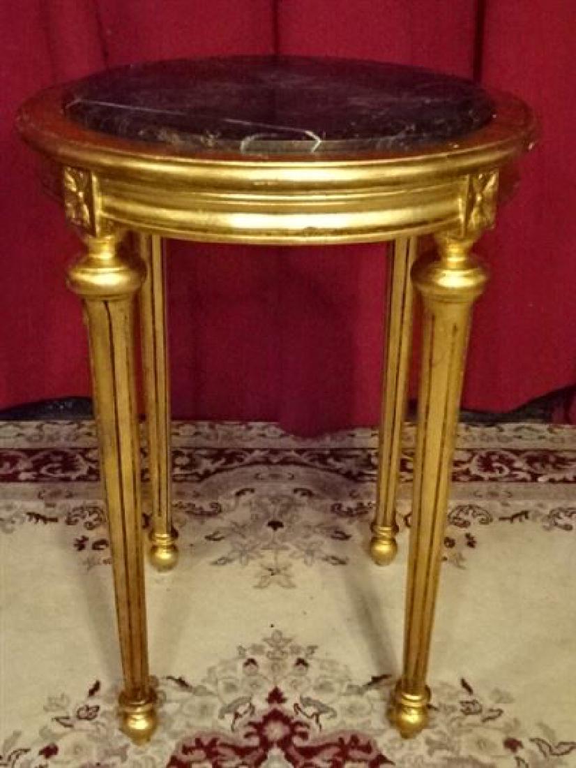 LOUIS XVI STYLE GOLD GILT WOOD PEDESTAL TABLE, GREEN (1 of 5)