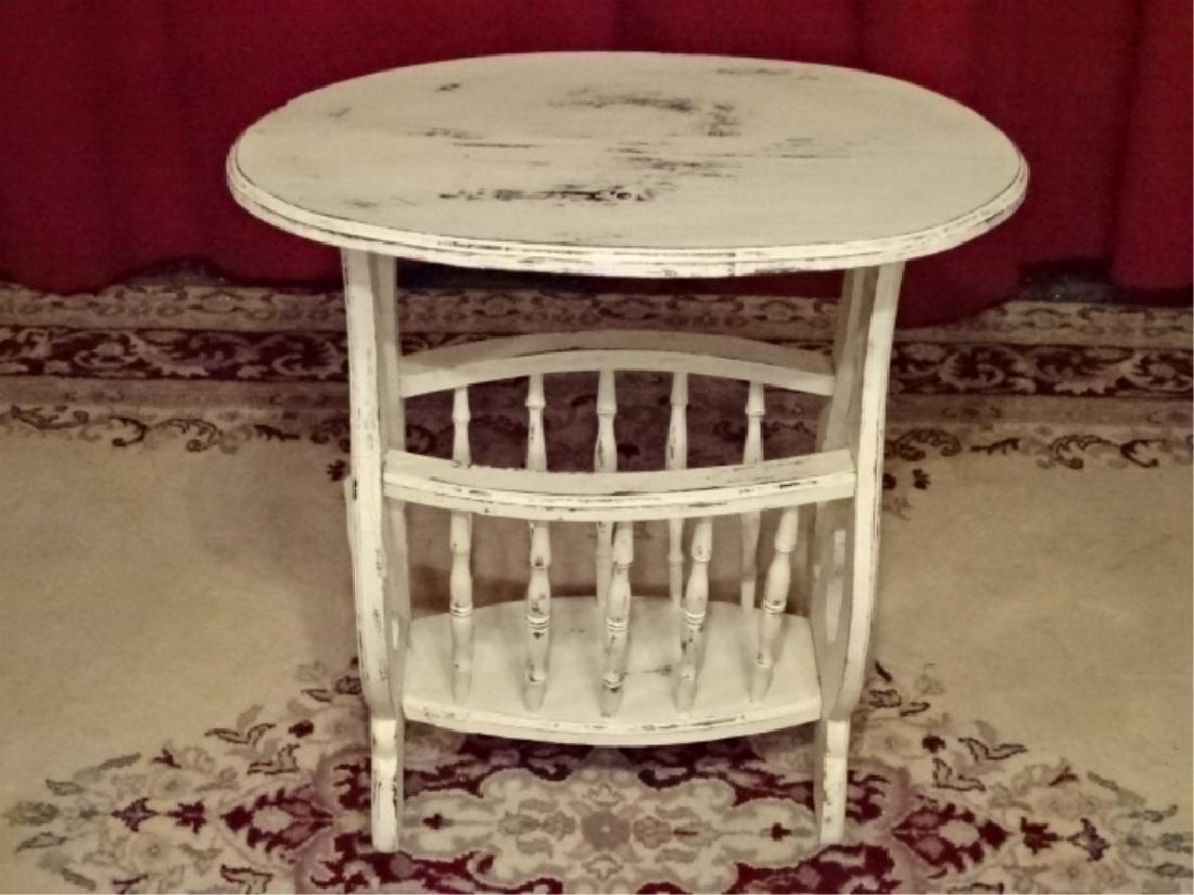 OVAL WOOD SIDE TABLE IN COASTAL WHITE FINISH, LIGHTLY (1 of 4)
