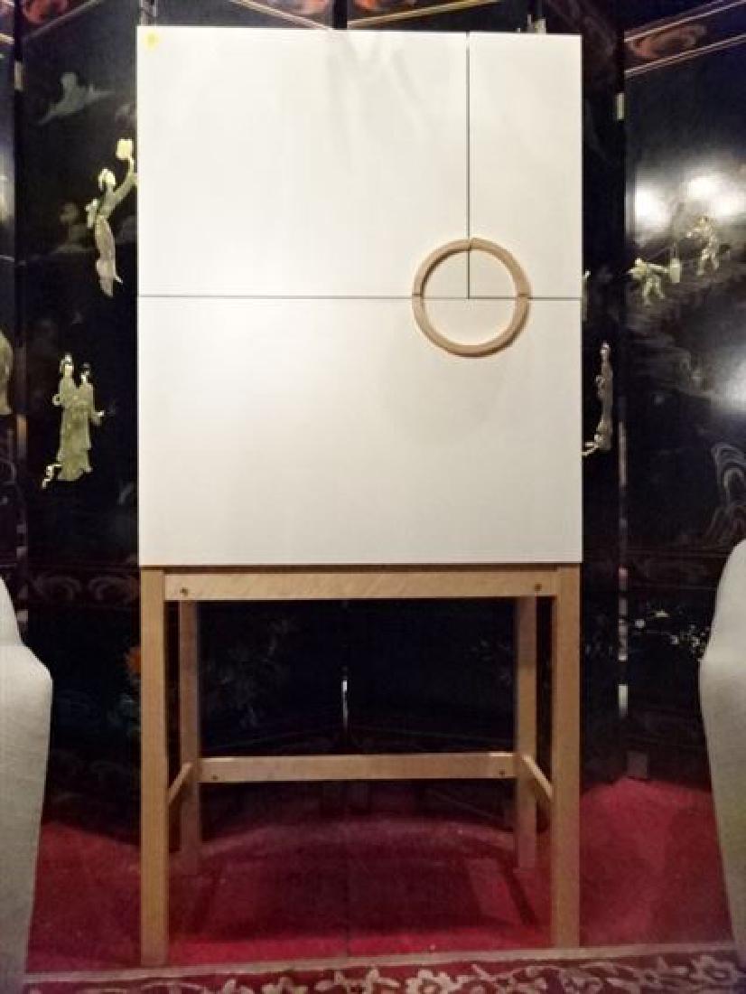 MODERN SECRETARY DROP FRONT DESK, WHITE ON NATURAL WOOD (1 of 7)