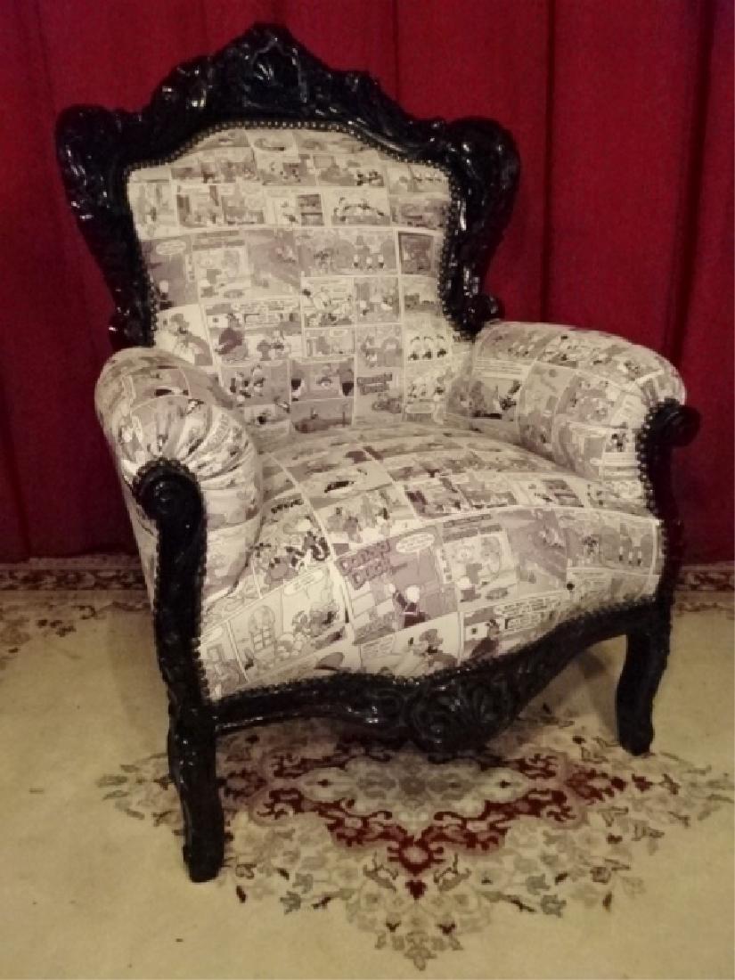 LOUIS XIV STYLE BERGERE ARM CHAIR, LEATHER UPHOLSTERY (1 of 9)