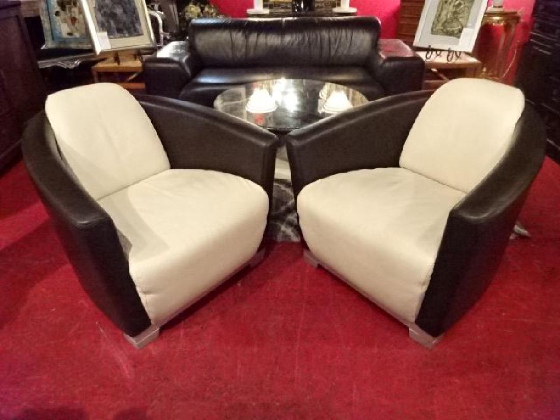 PAIR NICOLETTI CALIA ITALIAN LEATHER ARM CHAIRS, "HOTEL (1 of 14)