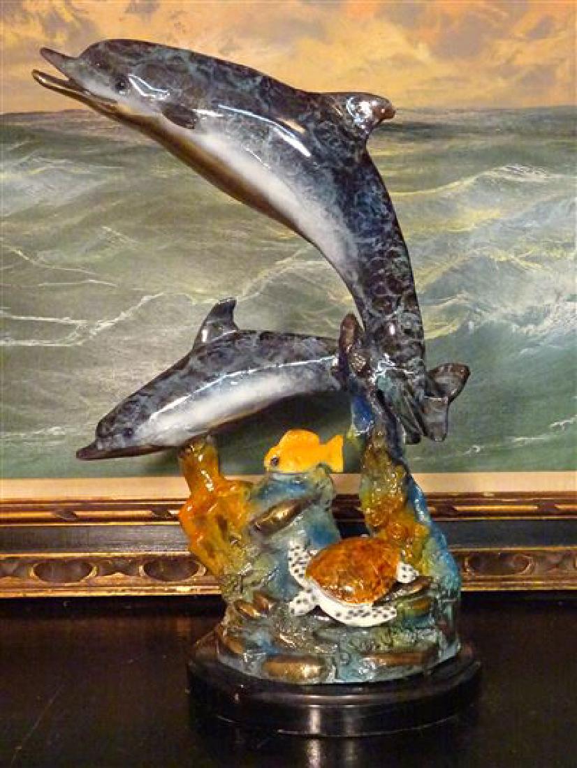 LARGE BRONZE DOLPHIN SCULPTURE, 2 PATINATED BRONZE (1 of 7)