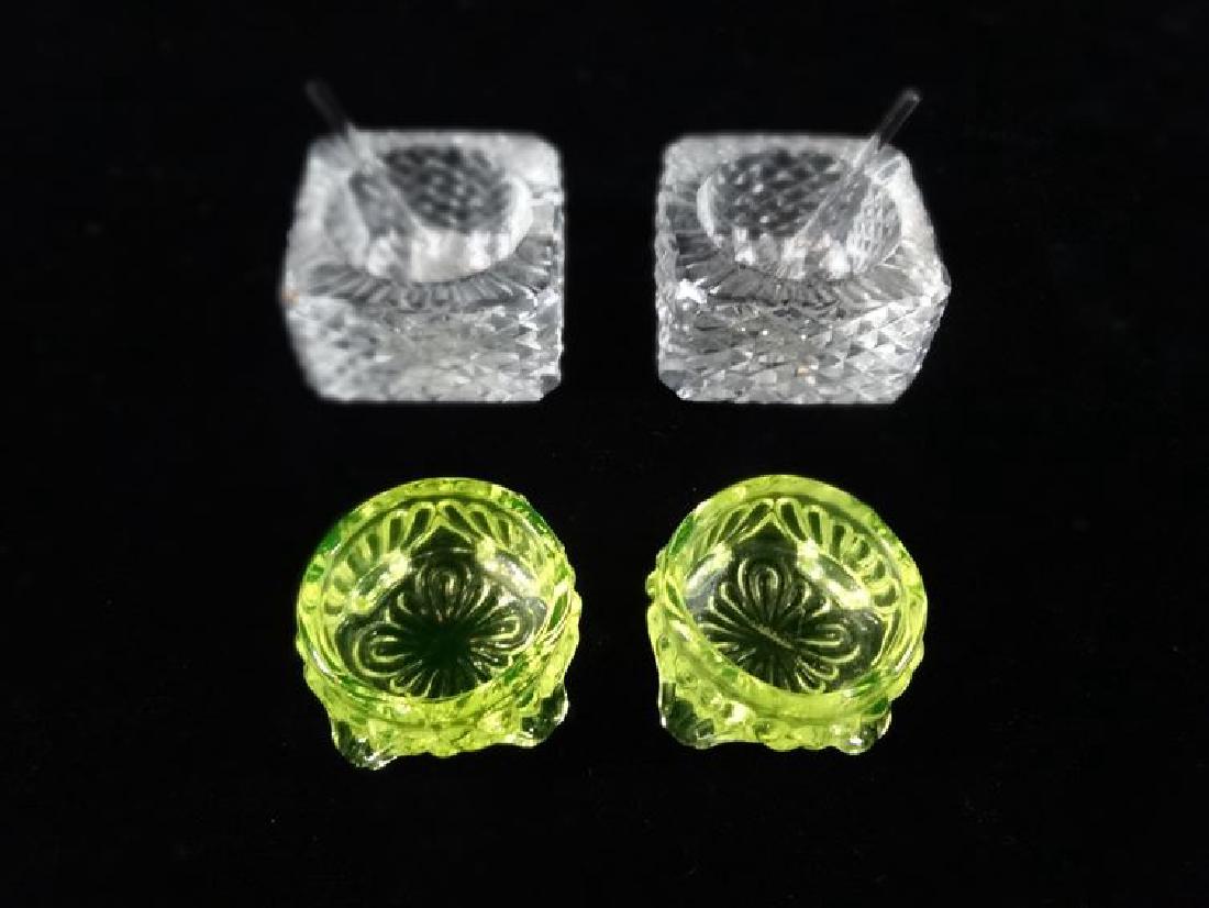 4 CRYSTAL SALT CELLARS, 2 CLEAR WITH SPOONS, 2 PALE (1 of 4)