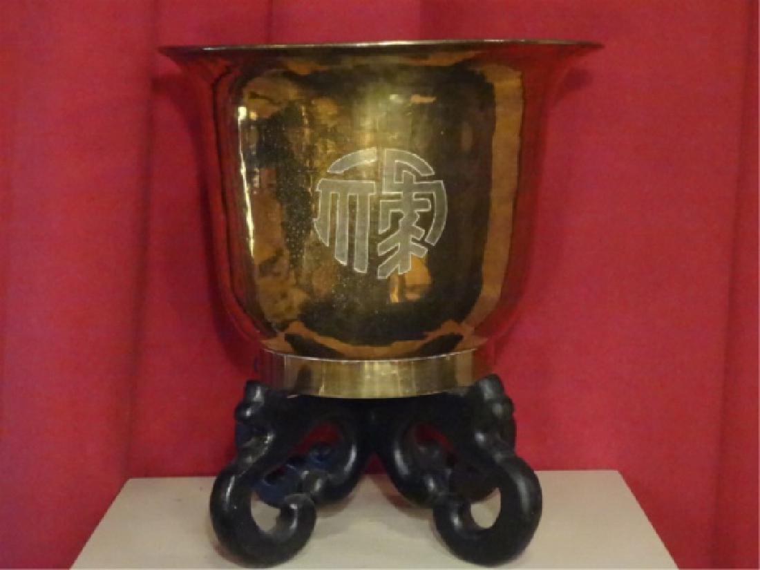 CHINESE BRASS CALLIGRAPHY PLANTER ON STAND, PLANTER (1 of 6)