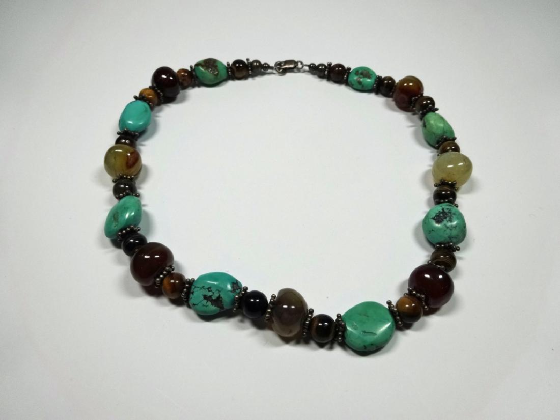 BEAD NECKLACE, TURQUOISE, STERLING, TIGER EYE & ONYX, (1 of 9)
