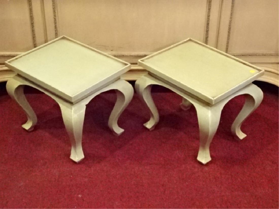 PAIR WOOD TABLES, LIGHT GREEN PAINTED FINISH, GOOD (1 of 3)