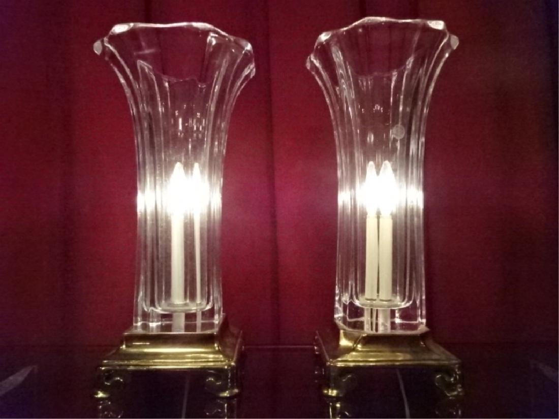 PAIR FRENCH MID CENTURY CRYSTAL LAMPS, BRASS BASES, (1 of 9)