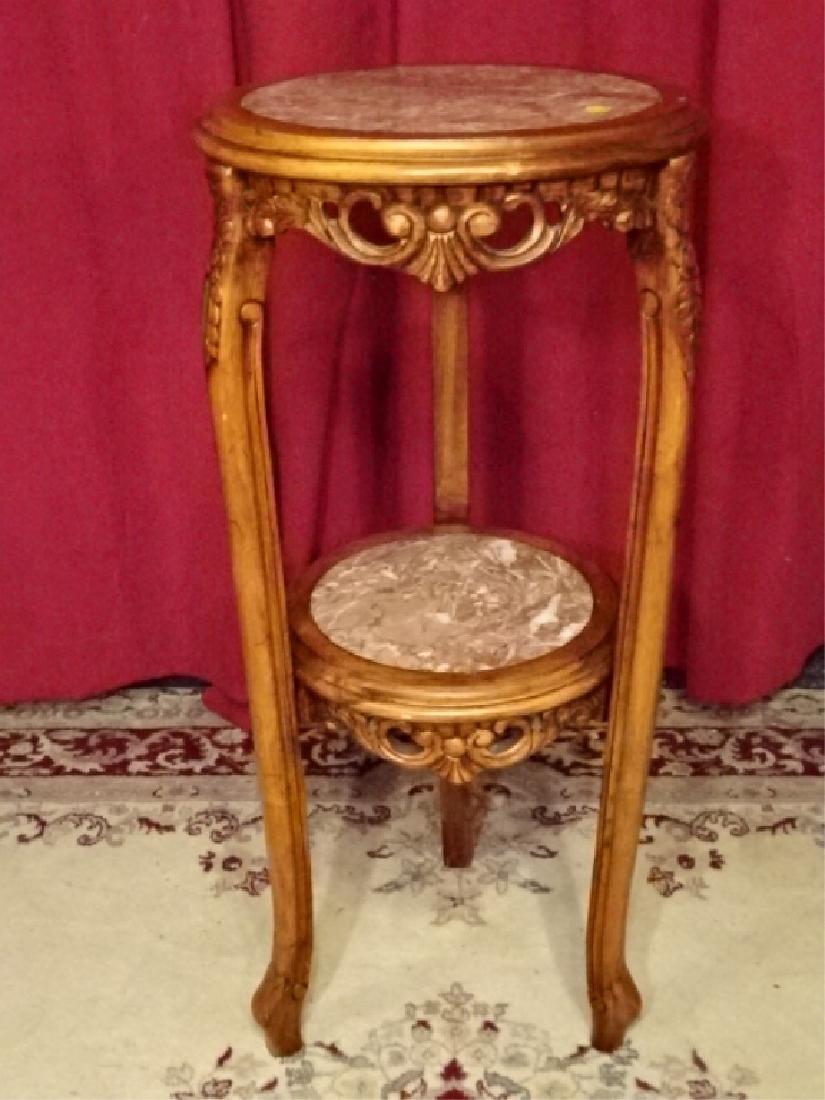 ROCOCO MARBLE TOP PEDESTAL, CARVED WOOD BASE WITH 2 (1 of 4)