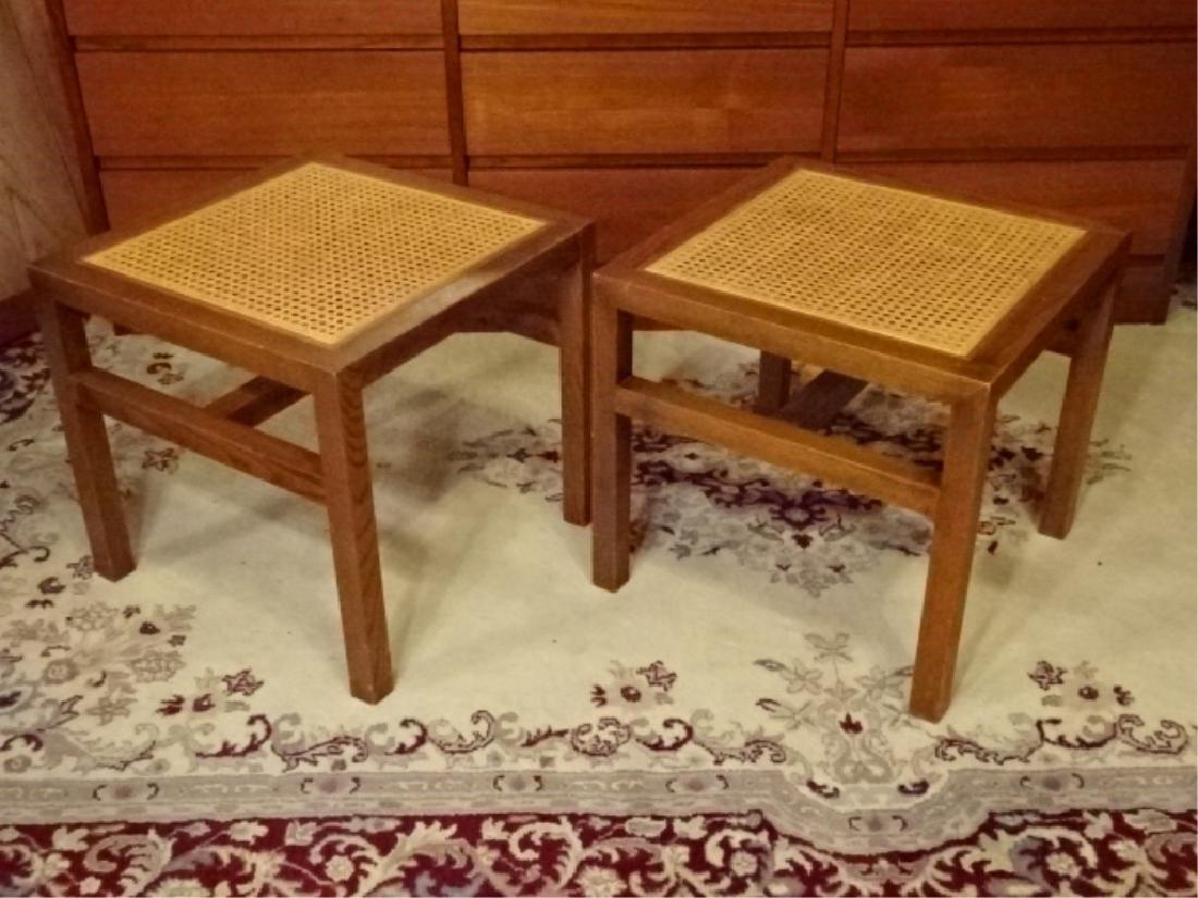 PAIR DANISH MODERN TEAK AND CANE TABLES / STOOLS, VERY (1 of 6)