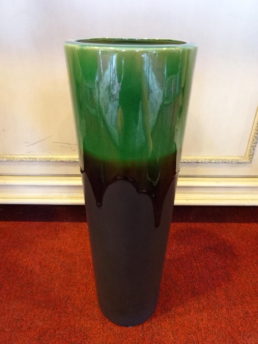 LARGE POTTERY VASE WITH DRIP GLAZE, GREEN AND BROWN, (1 of 4)