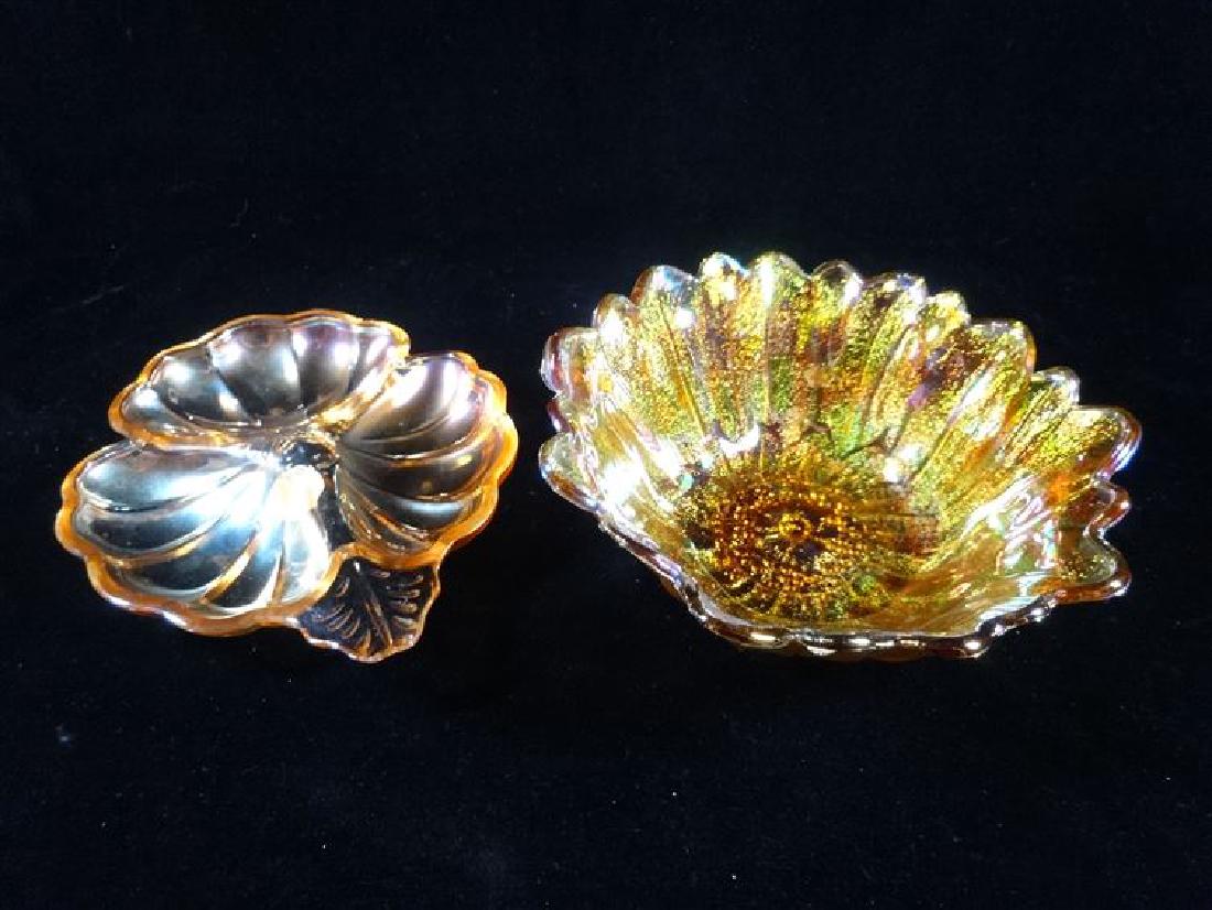 2 PC AMBER CARNIVAL GLASS BOWL AND DISH, VERY GOOD: 2 PC AMBER CARNIVAL GLASS BOWL AND DISH, VERY GOOD CONDITION, 4" AND 5", SKU272.09