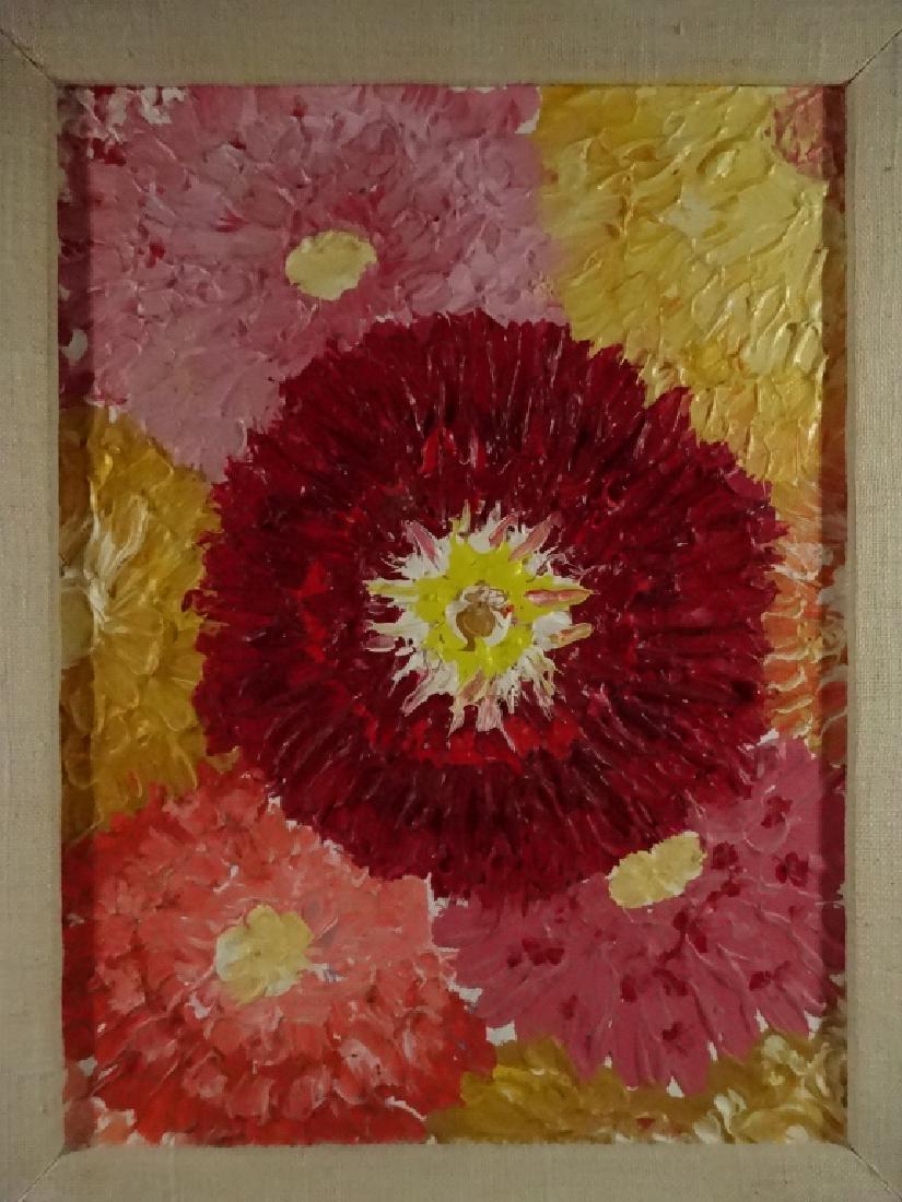 FLORAL OIL PAINTING ON CANVAS BOARD, THICKLY TEXTURED, (1 of 5)